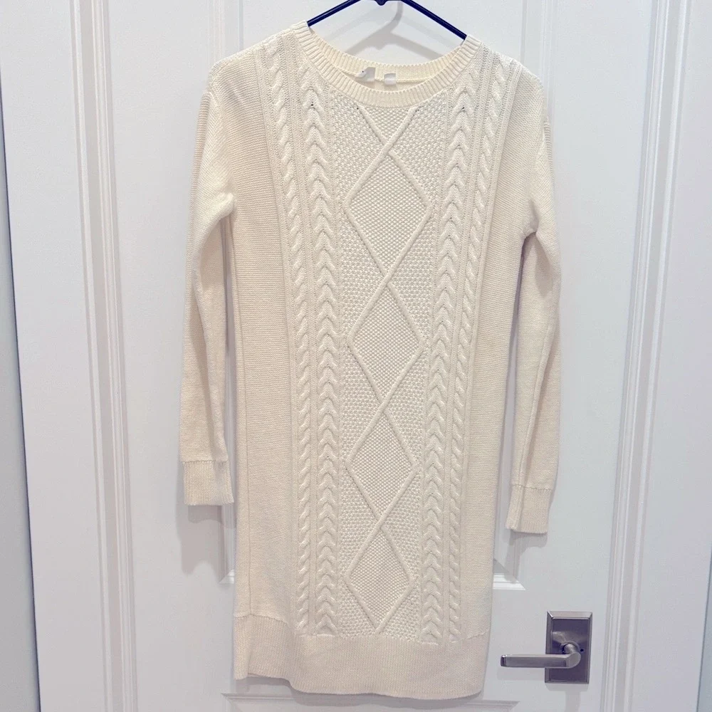 GAP Kids Ivory Cream Cable Knit Casual Long Sleeve Sweater Dress Youth XL